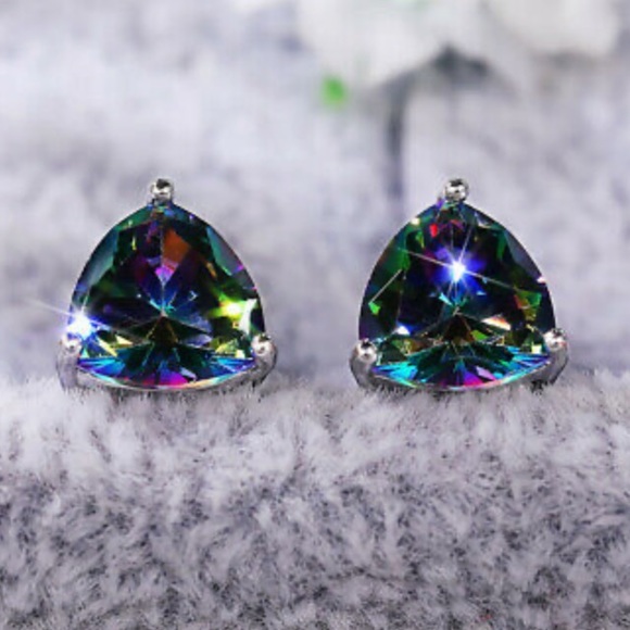 New Sterling silver stud rainbow stone earrings - Picture 3 of 5